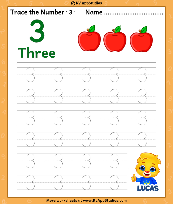 Trace number worksheet for free for kids