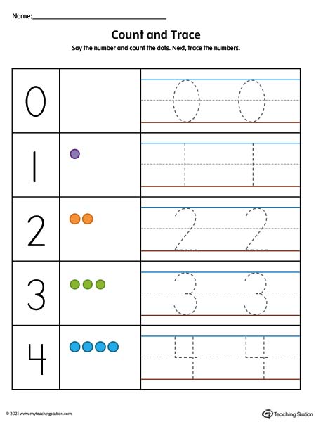 Counting and tracing numbers worksheet color