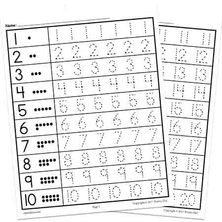 Tracing worksheets numbers