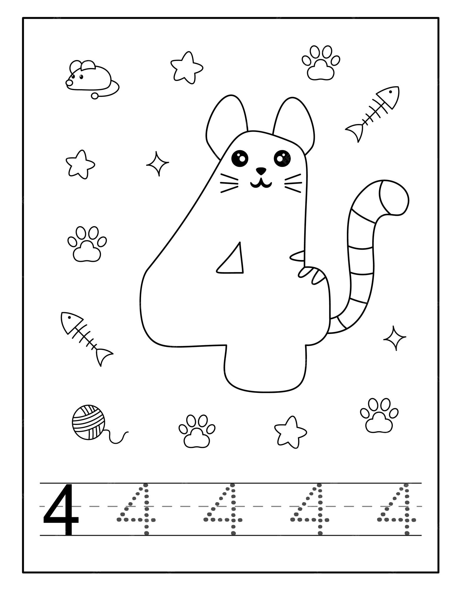 Premium vector cat style number coloring page for toddlers