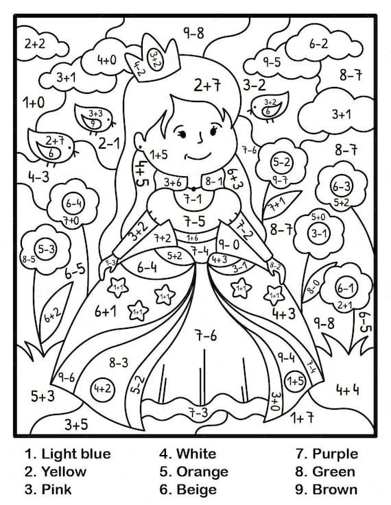 Childrens color by number printable fantasy princess unicorn pdf printable coloring pages instant download kids coloring pages