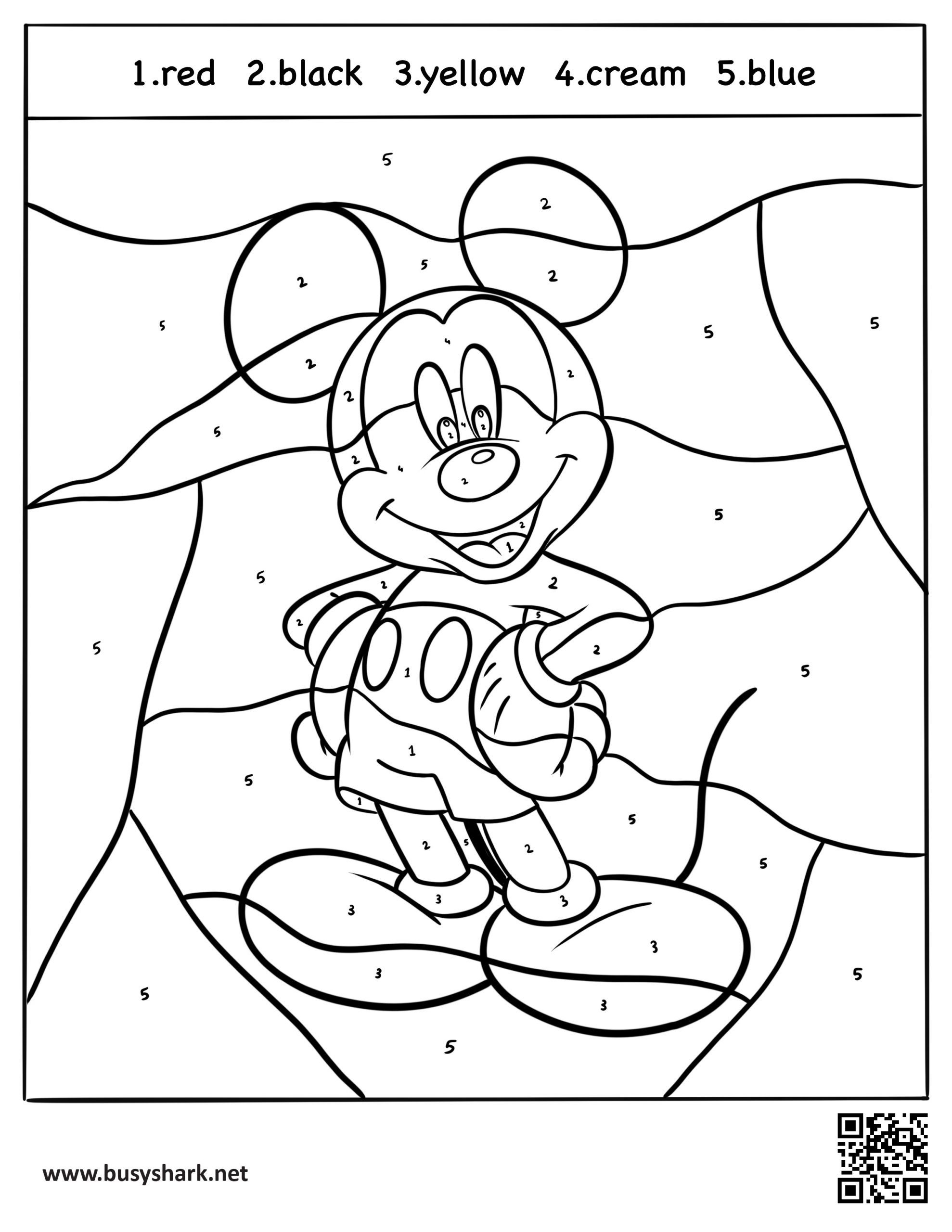 Mickey mouse color by number coloring page