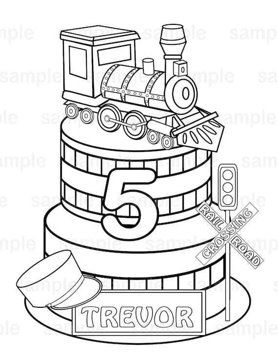 Personalized train coloring page birthday party favor colouring activity sheet personalized printable template