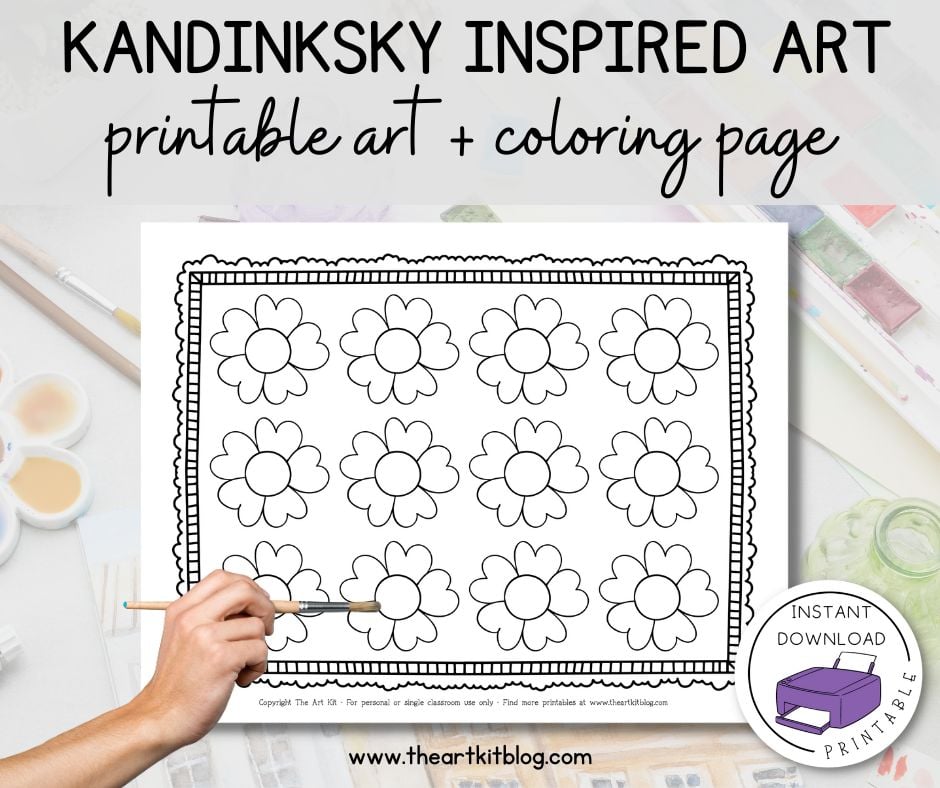Free printable flower coloring page kandinsky inspired art â the art kit