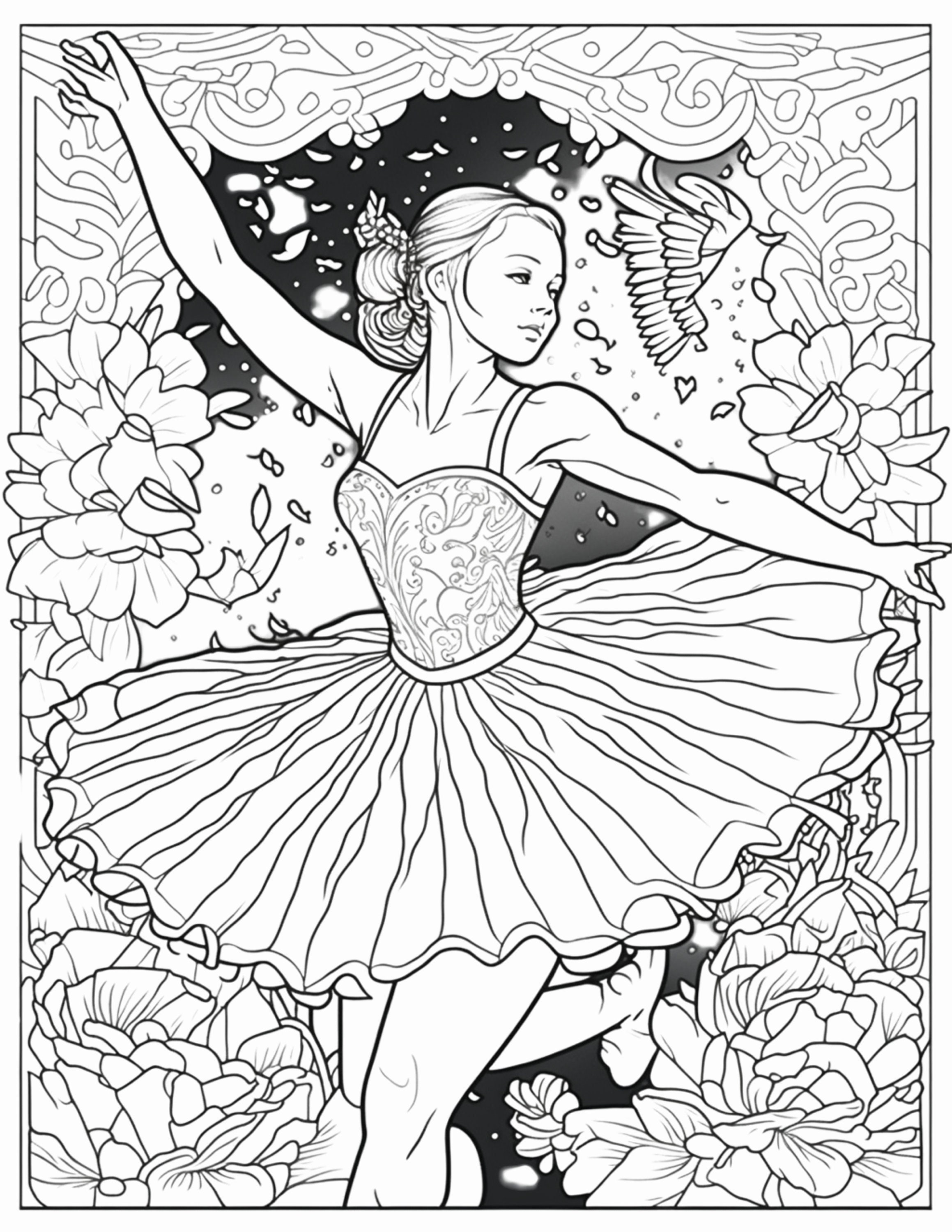 Three ballerina coloring sheets for instant download