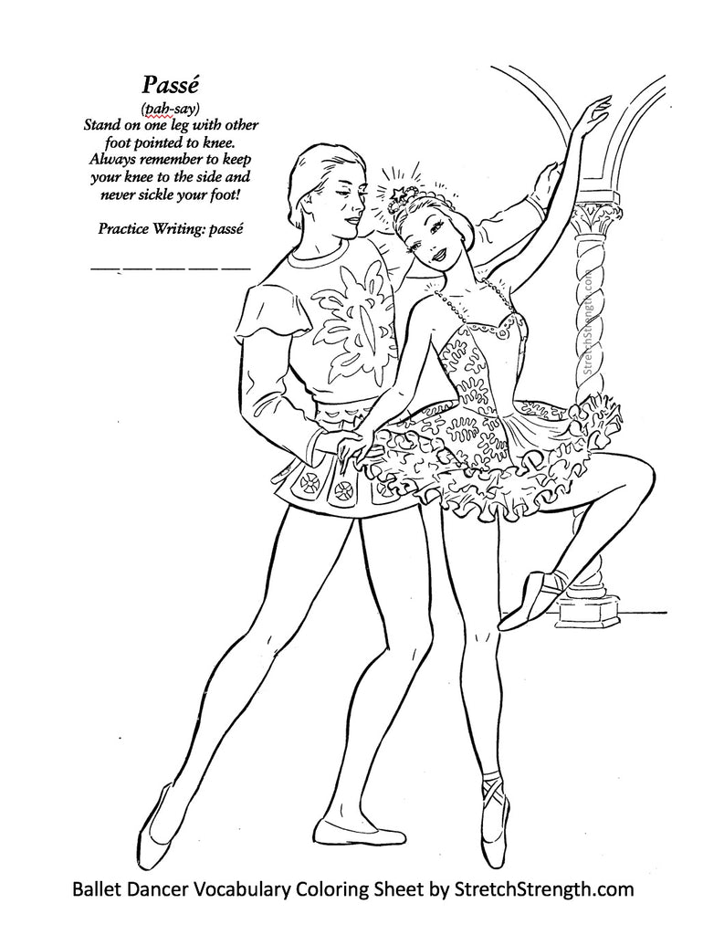 Free ballet dancer vocabulary coloring sheet by pa