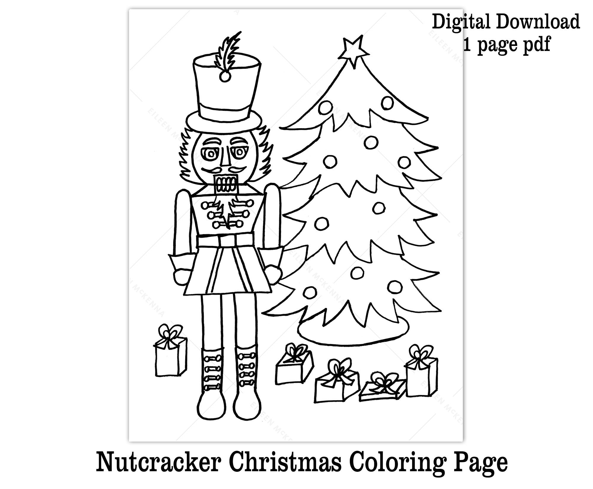 Nutcracker christmas coloring page printable kids christmas coloring sheet fun kids art holiday activity christmas tree digital download download now