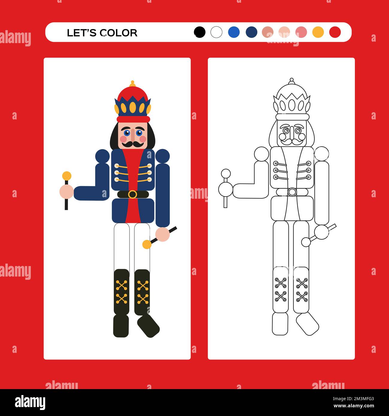 Nutcracker christmas coloring page kids educational game in flat and outline design winter coloring book merry christmas and happy new year winter stock vector image art