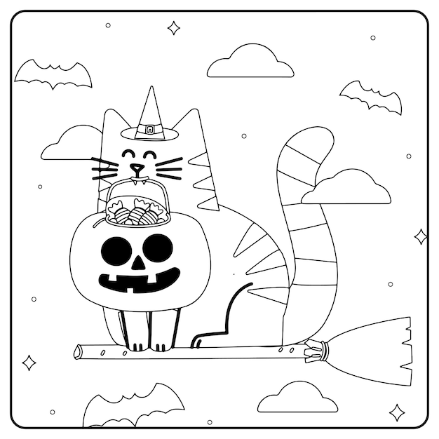 Premium vector halloween cat coloring pages for kids