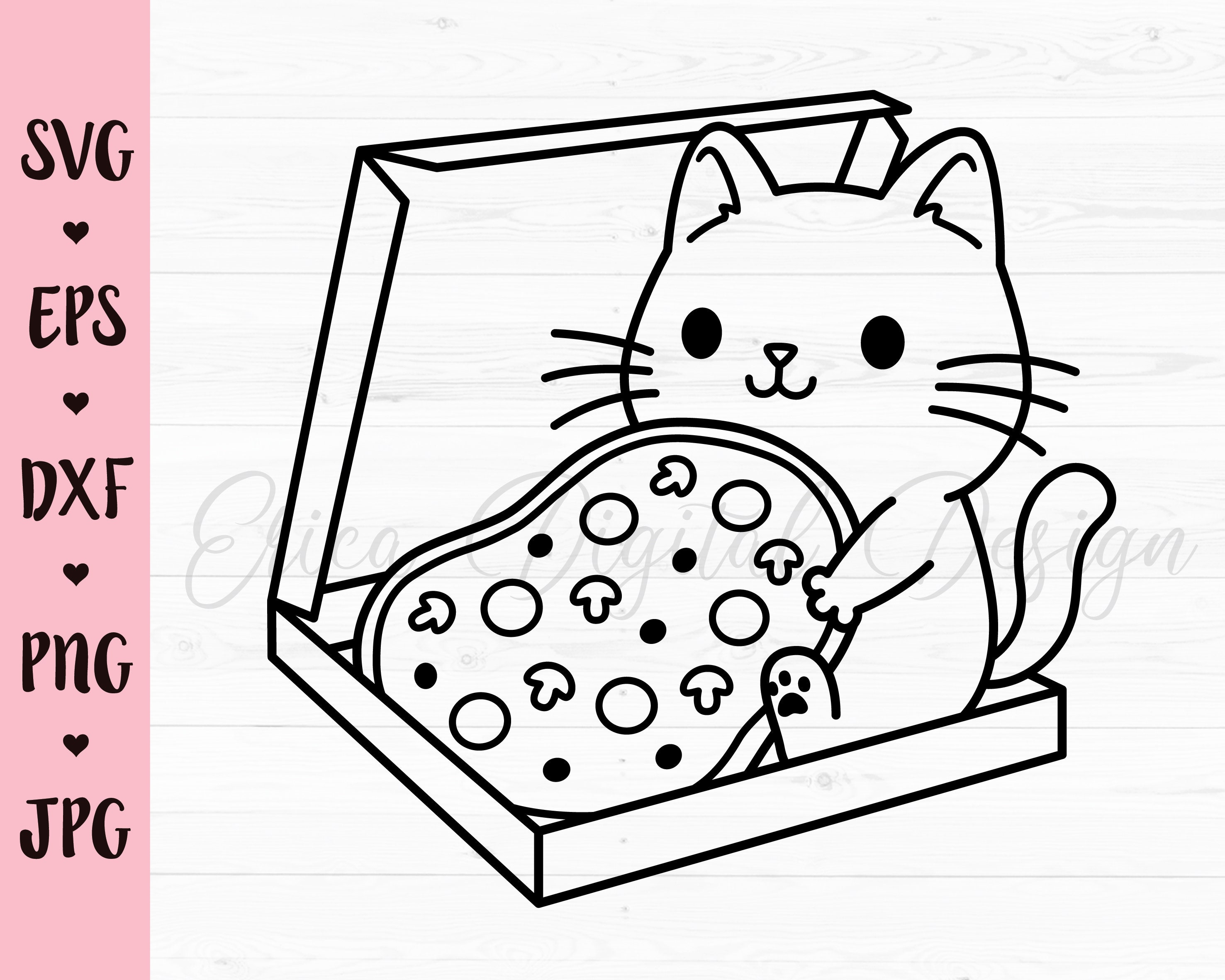 Pizza cat svg cut file funny cat eating pizza cutting file cute cat cuttable kitty outline silhouette cricut shirt vinyl decal digital stamp