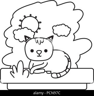 Line kawaii cat cute pet animal stock vector image art