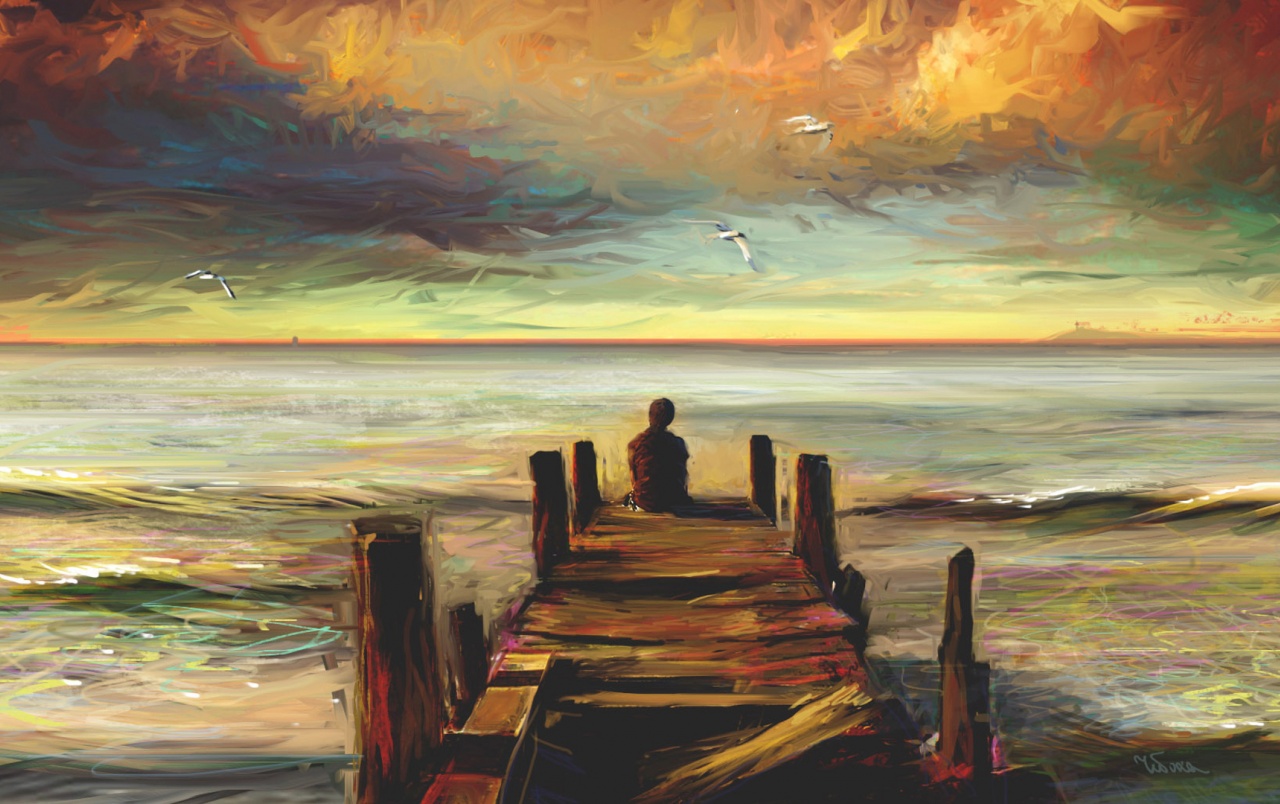 Jetty people ocean painting wallpapers jetty people ocean painting stock photos