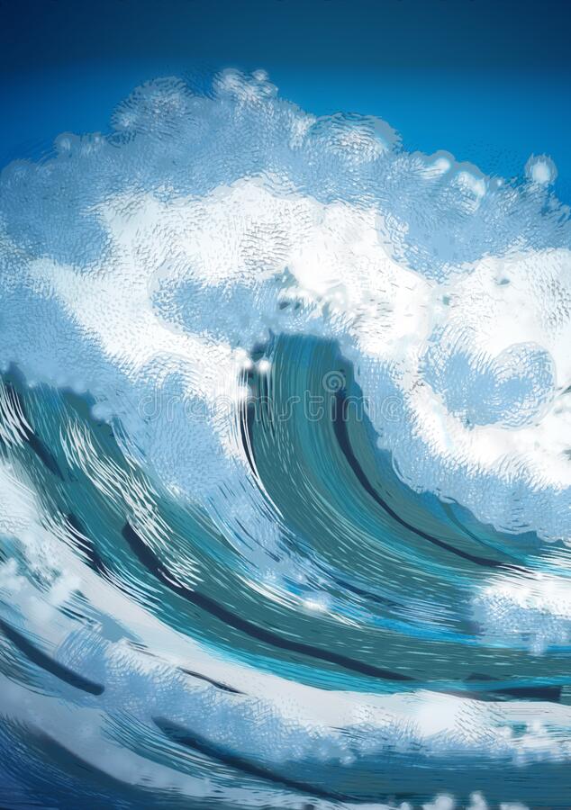 Ocean waves digital painting illustration stock illustration
