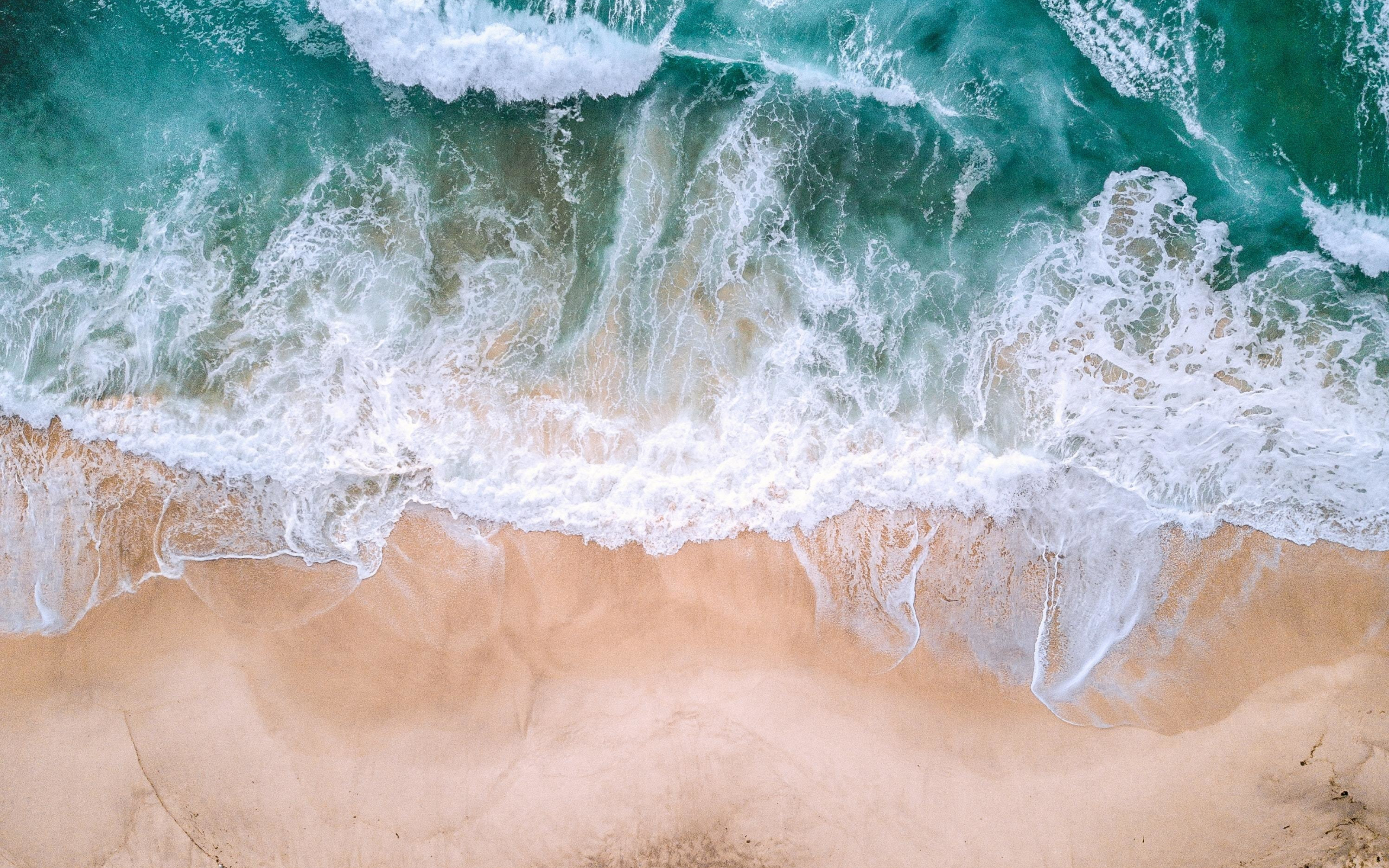 Download wallpaper x aerial view sea waves beach green white dual wide x hd background