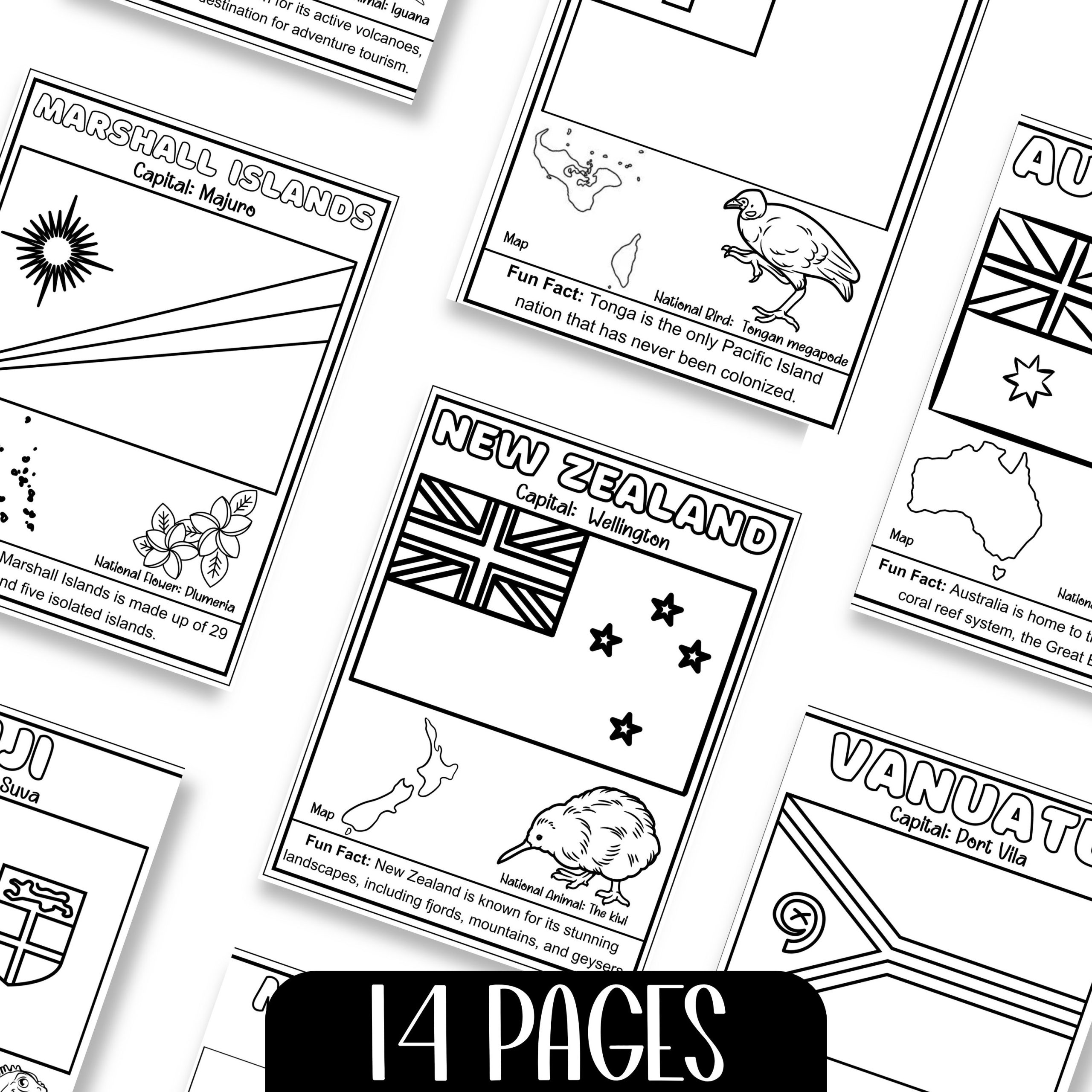 Geography of australia oceania coloring pages flags