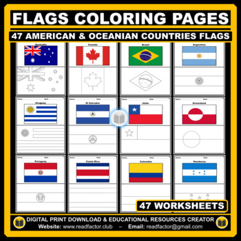 American and oceanian countries flags coloring pages