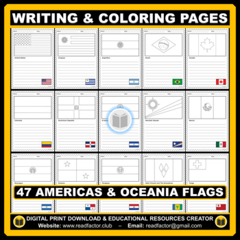 Writing and coloring american oceania flags worksheets by readfactor club