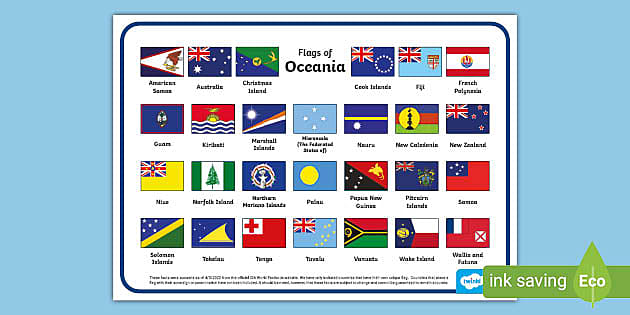 Flags of oceania names and pictures word mat teacher made