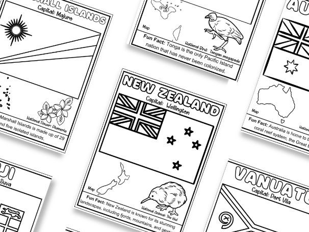 Geography of australia oceania coloring pages flags