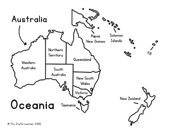 Oceania map montessori colors printable