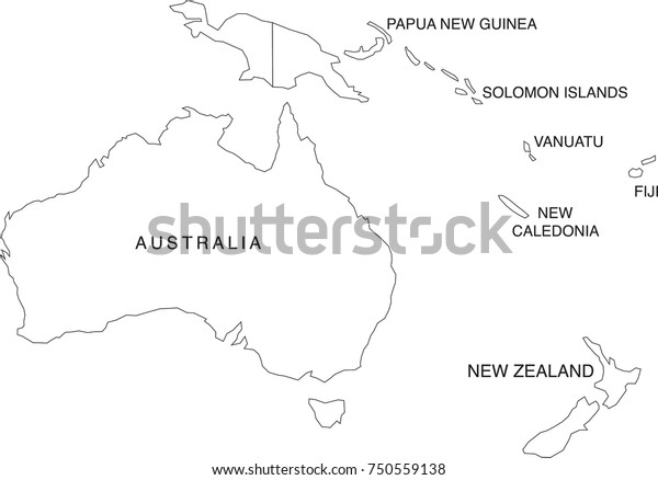 Australia oceania map coloring book outlines stock vector royalty free