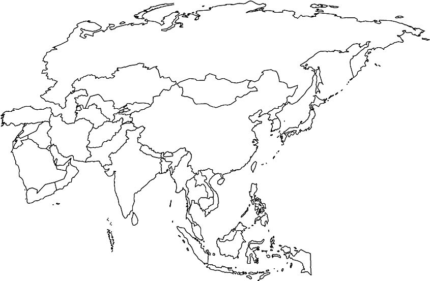 Outline map of asia border map of asia asia map for coloring book