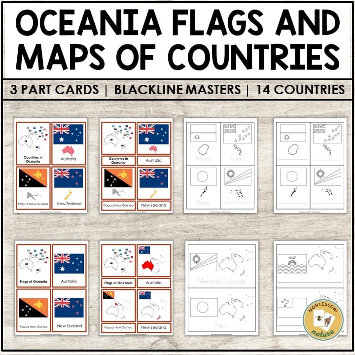 Flags of oceania countries part cards blackline masters