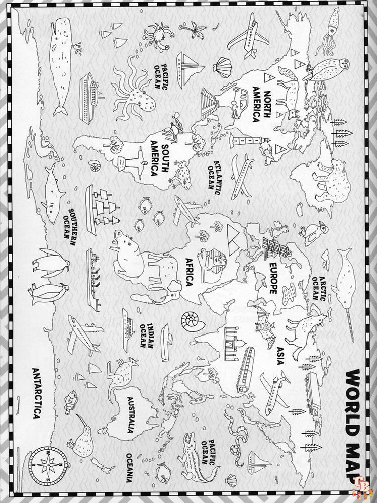 Explore the world with free world map coloring pages