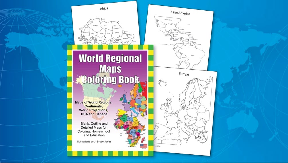 World regional maps printable pdf coloring book blank outline maps continents world projections usa and canada