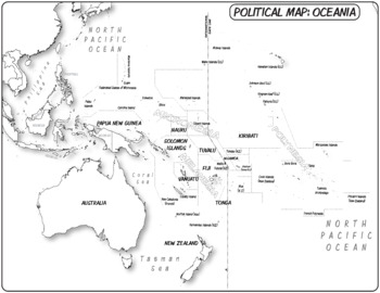 Oceania political map labeled coloring book series by the human imprint
