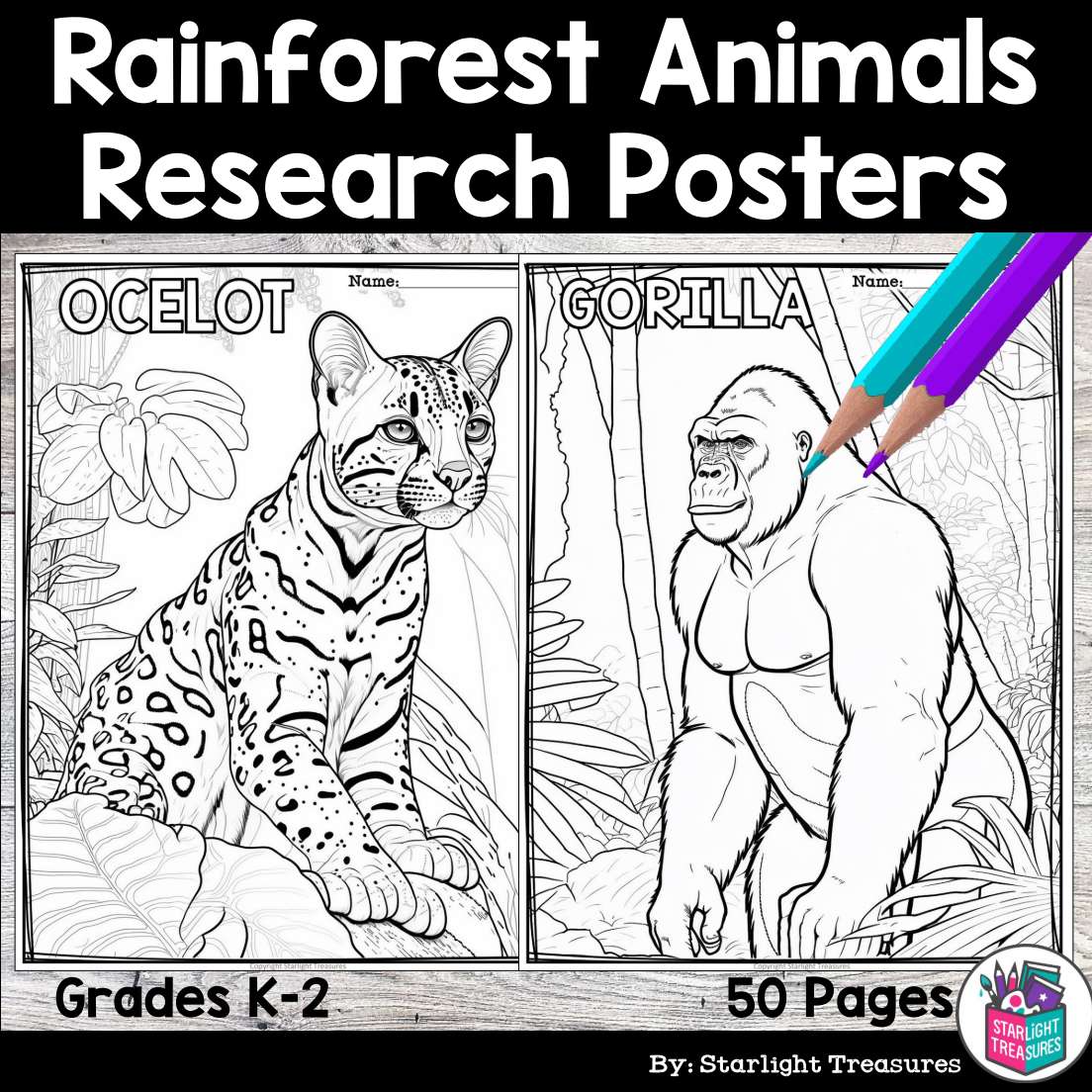 Rainforest animals research posters coloring pages