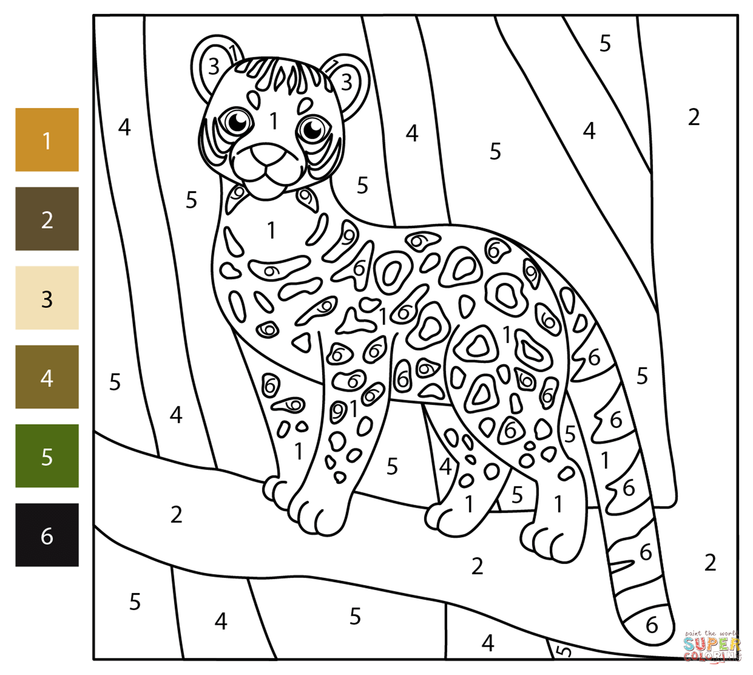 Ocelot color by number free printable coloring pages