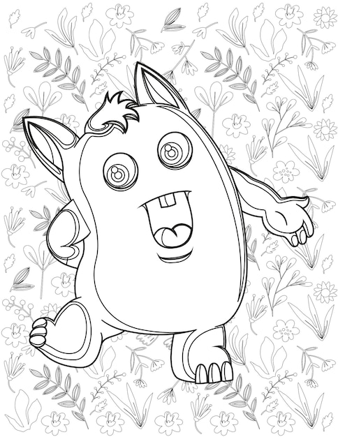 Premium vector monster coloring page monster vector monster white and black monster coloring for kids