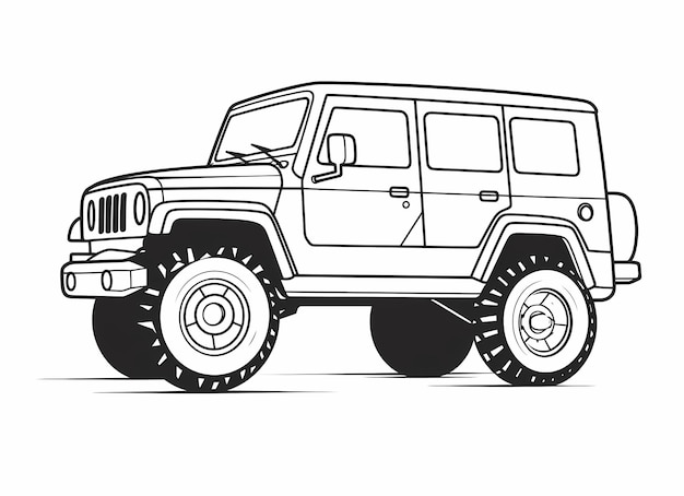 Premium ai image offroad excitement sideangle coloring page of a cartoon jeep
