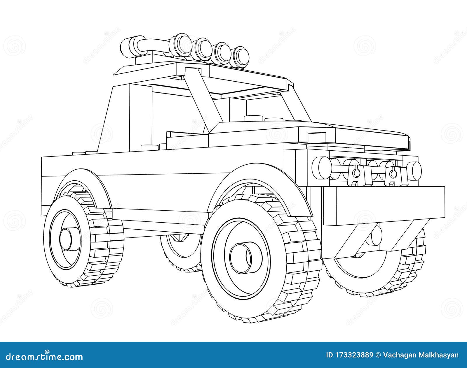 Toy jeep coloring picture car outline picture stock illustration