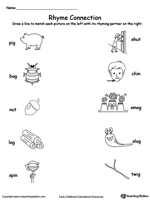 Free connect rhyming pictures with words ending in ig ug ut og or in
