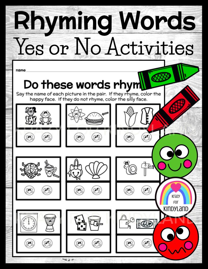 Rhyming literacy worksheet yes or no activity phonics lesson or center
