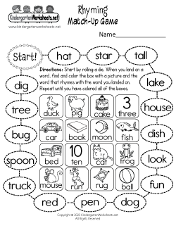 Rhyming words worksheets for kindergarten free printables
