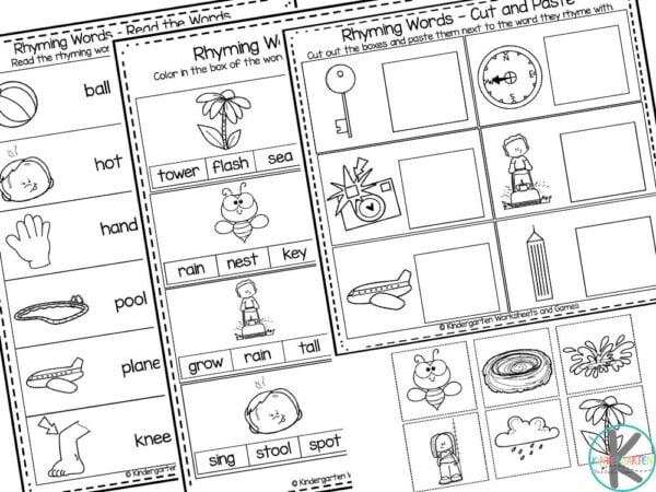Free printable rhyming words worksheets for kindergartners