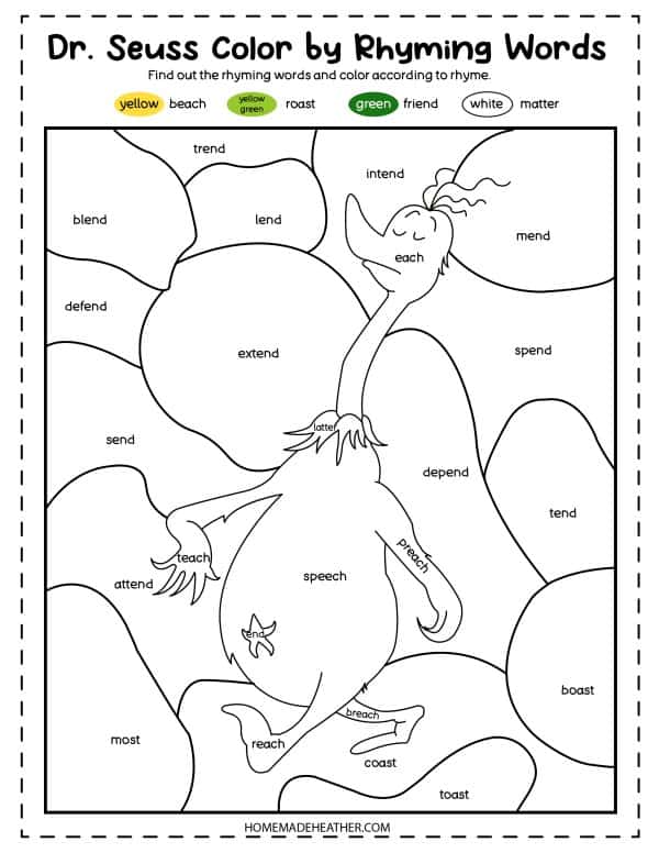 Dr seuss rhyming coloring pages homemade heather