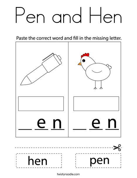 Pen and hen coloring page preschool sight words rhyming words english lessons for kids