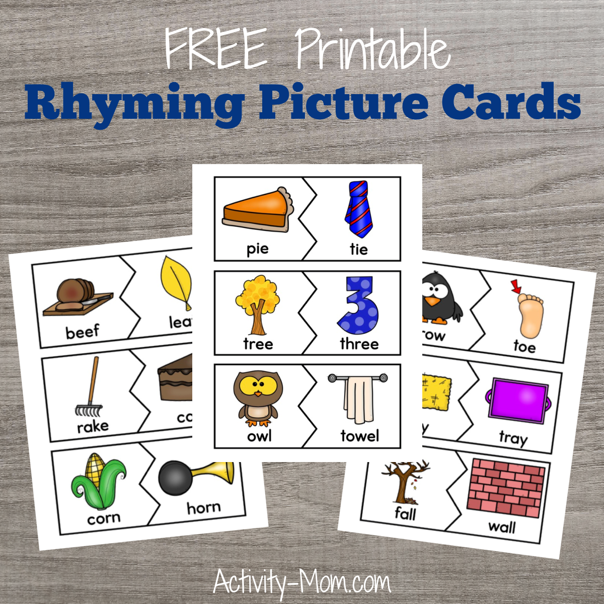 Picture rhyming cards free printable