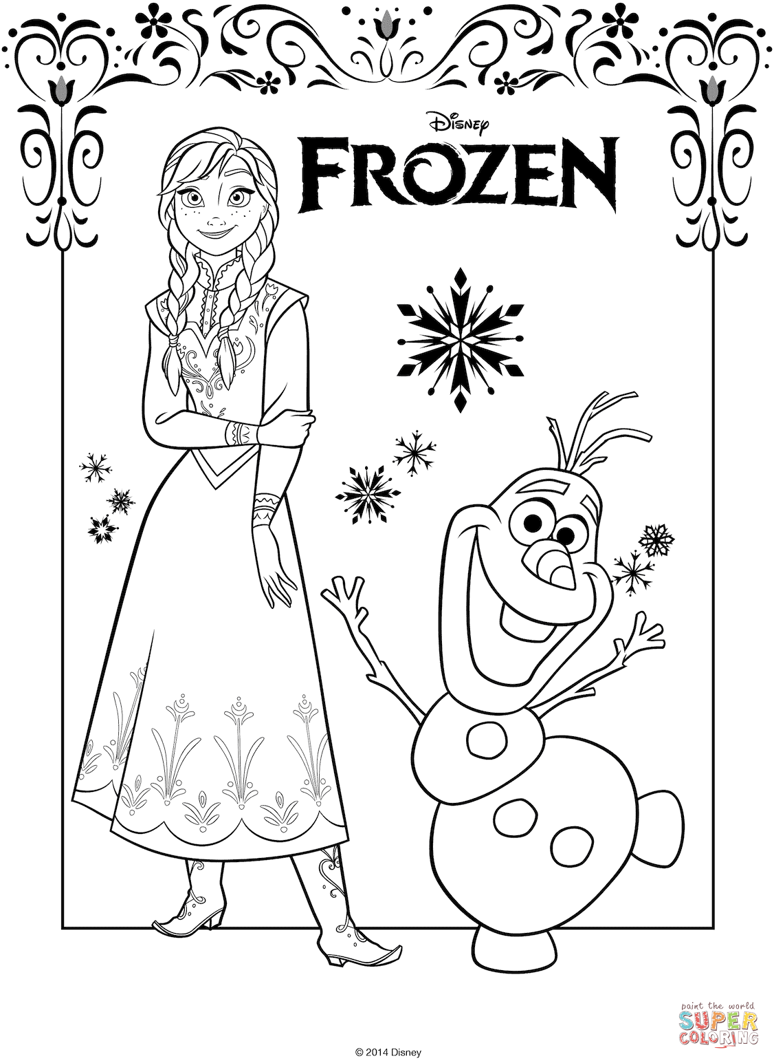 Anna and olaf coloring page free printable coloring pages