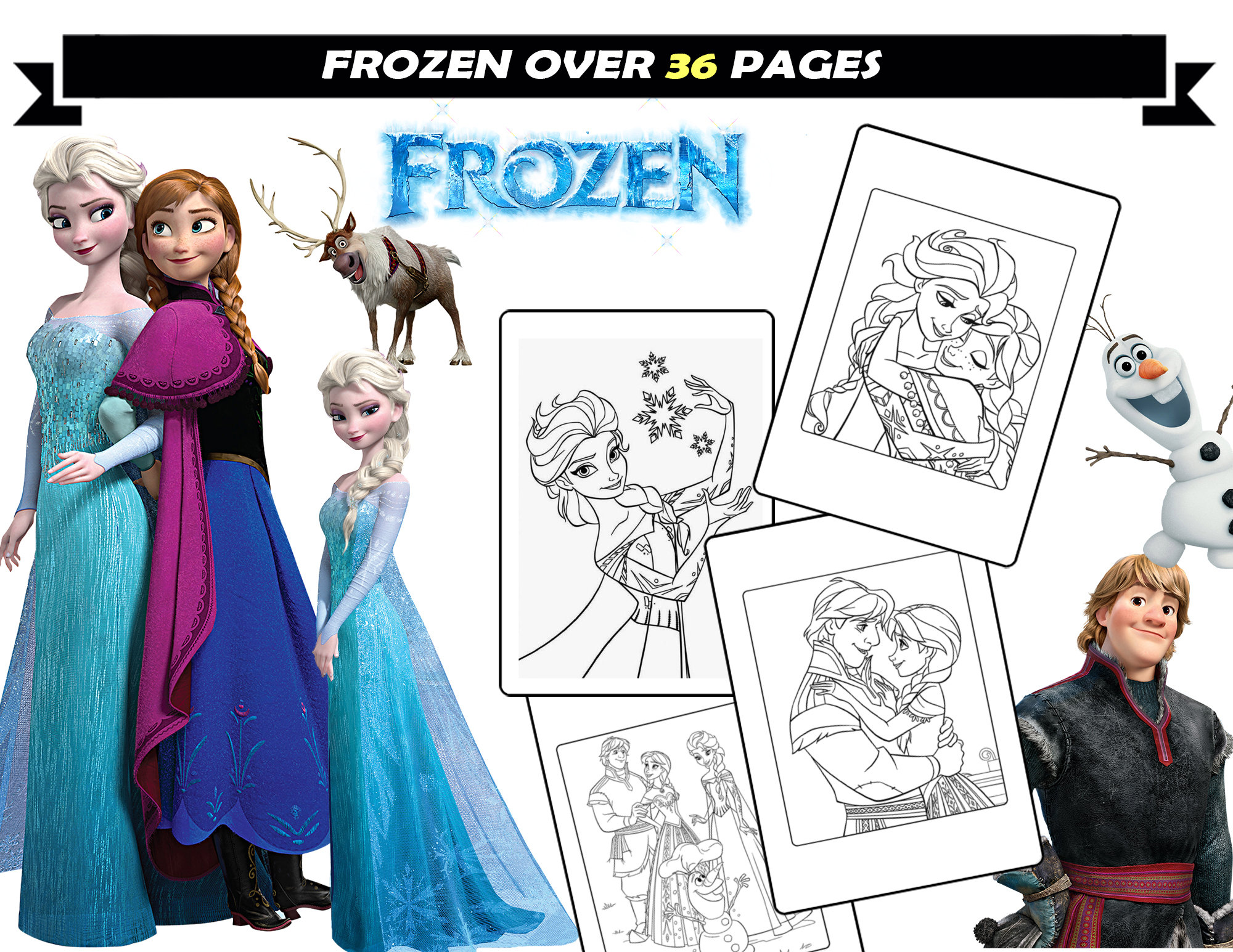 Elsa anna olaf coloring pages for girls frozen cartoon coloring book for kids instant download printable coloring sheets for children