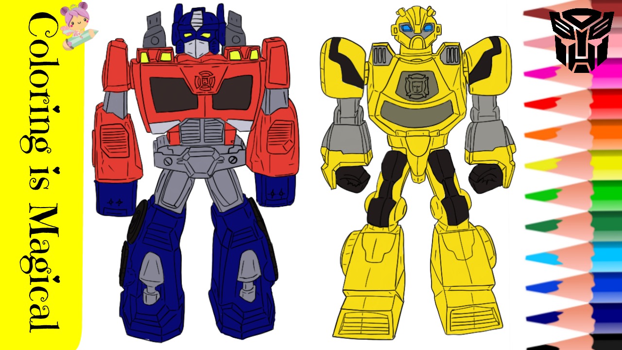 Transformers bumblebee and optimus prime coloring page for kids