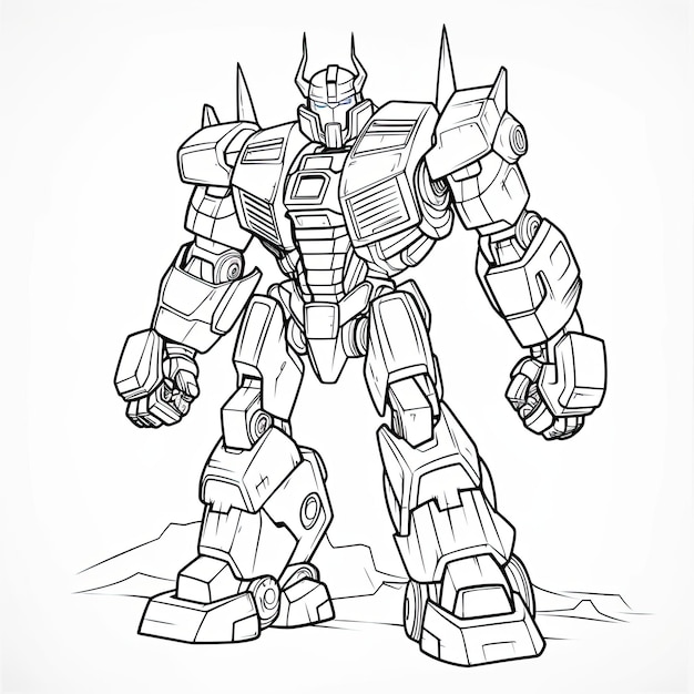 Premium ai image black and white coloring picture of a fantastic transformer robot