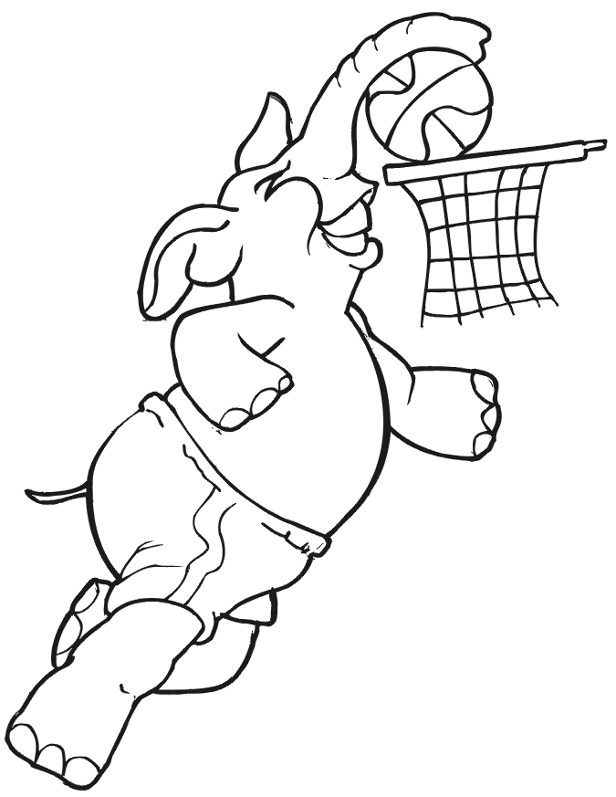 Basketball coloring picture elephant dunking basketball