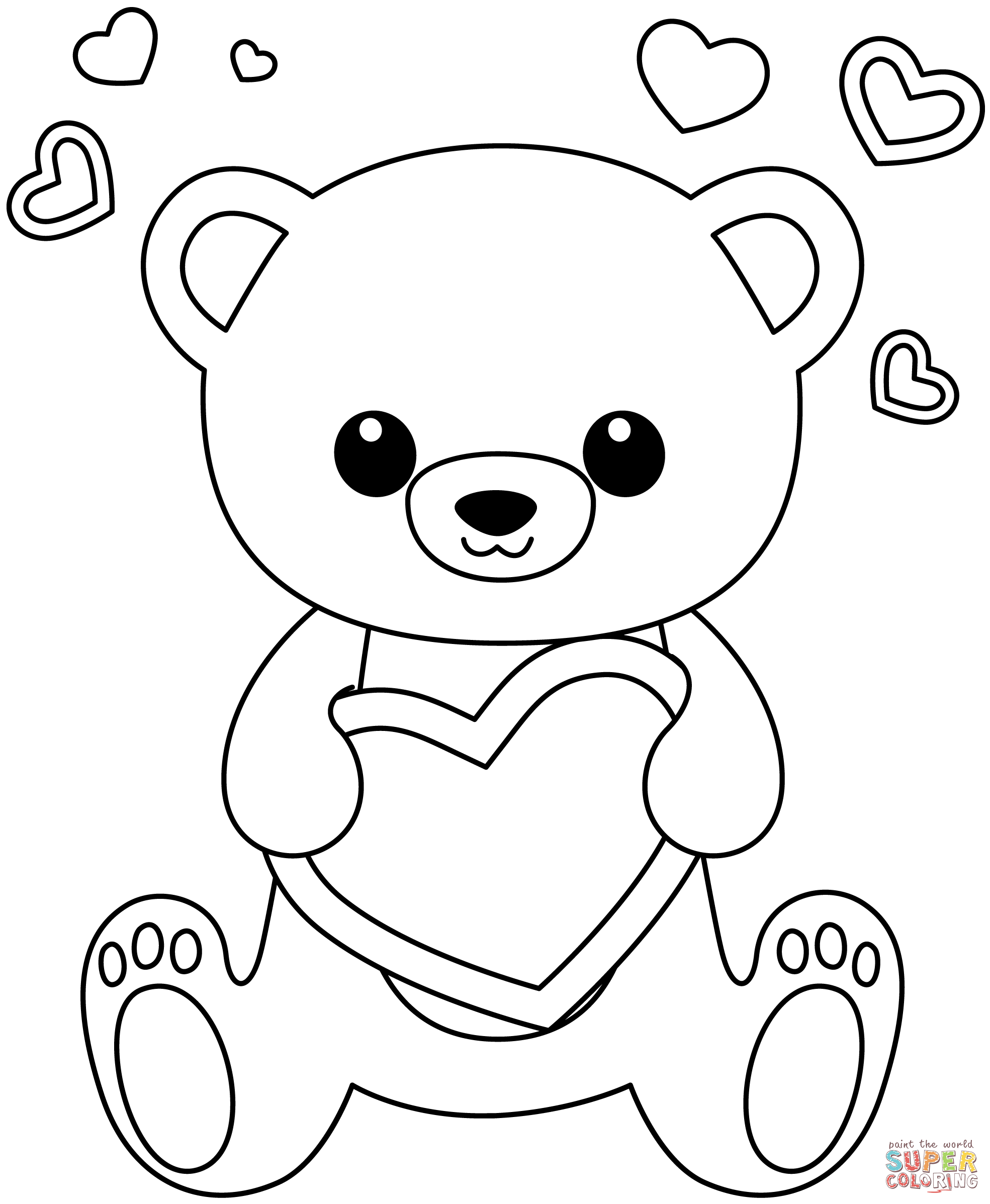 Dibujo de oso kawaii con corazãn para colorear dibujos para colorear imprimir gratis