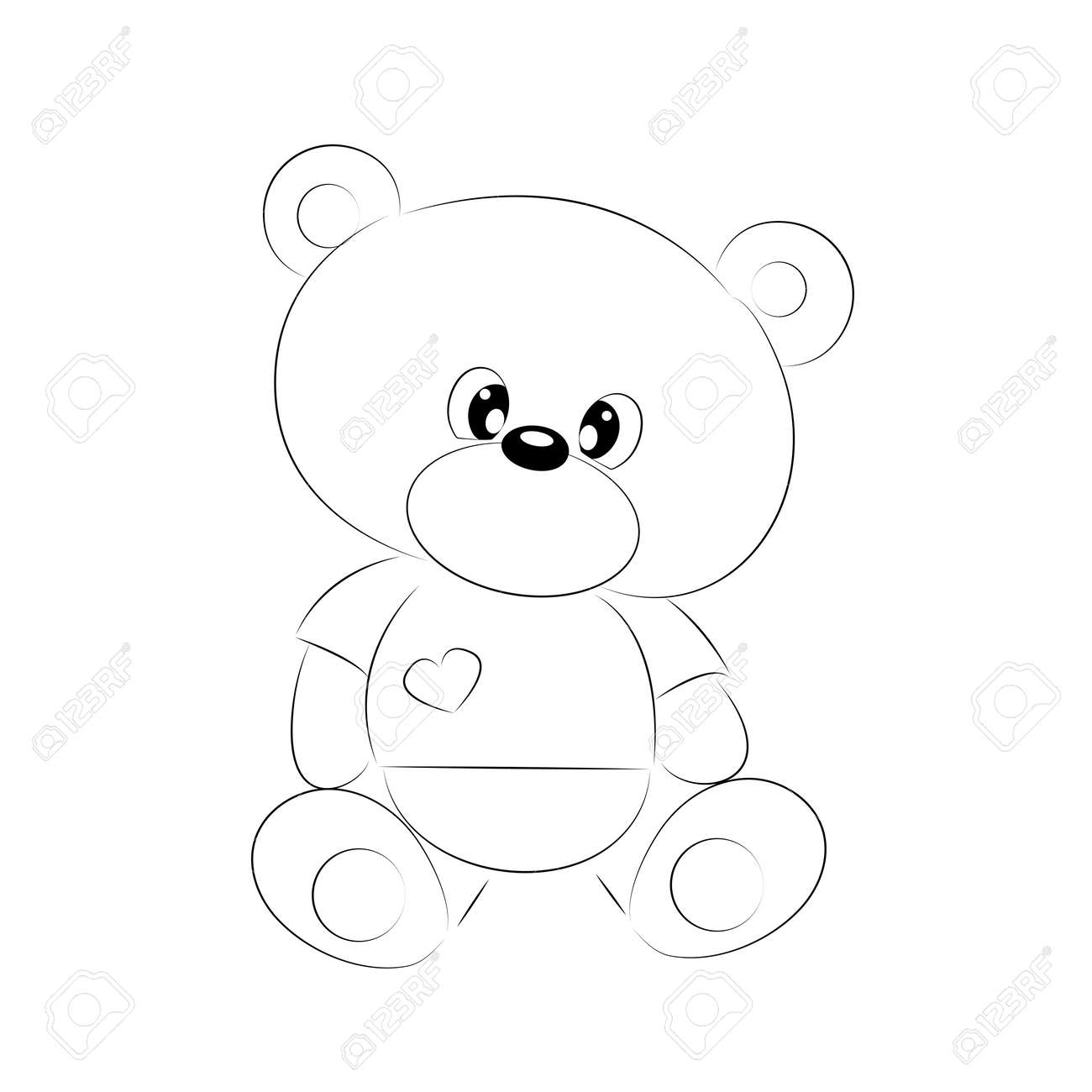 Black and white coloring book for preschool children cute teddy bear beautiful outline illustration isolated on white background one line coloring book for kids and adults print on t