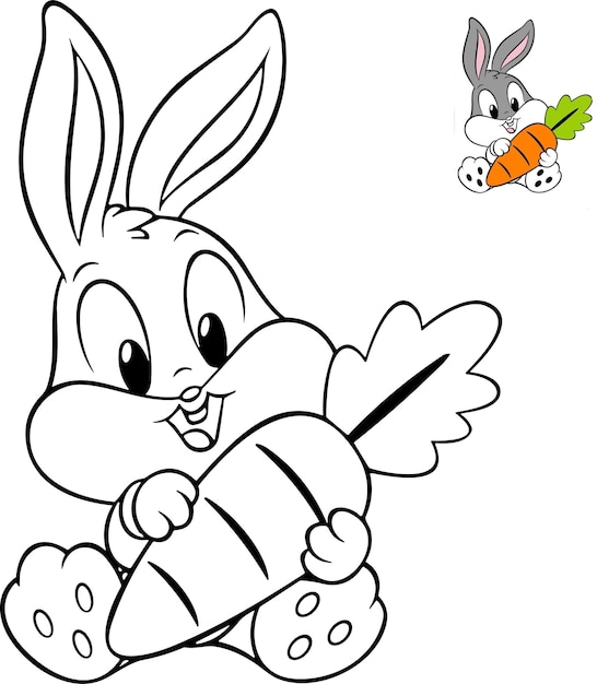 Premium vector rabbit with carrot coloring page